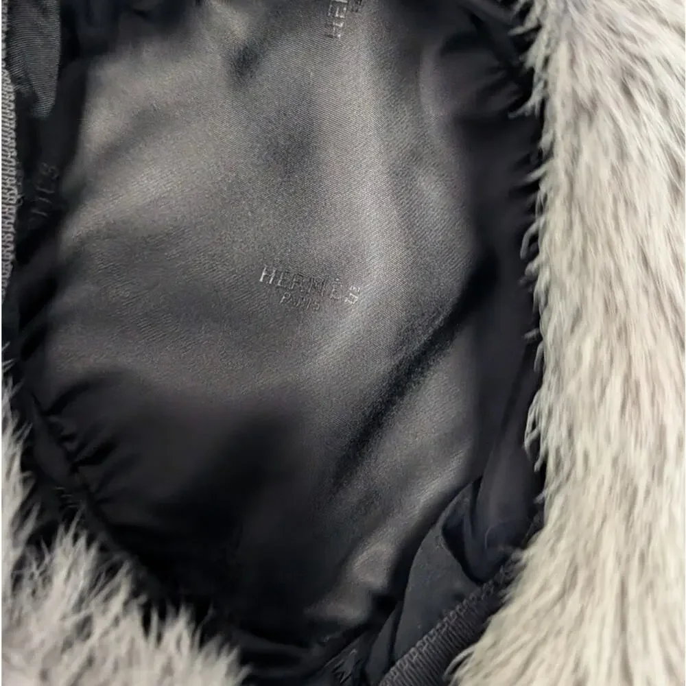 Hermès Hermes Fur Lamb Leather Hat Womens 58 Black/BrownGray